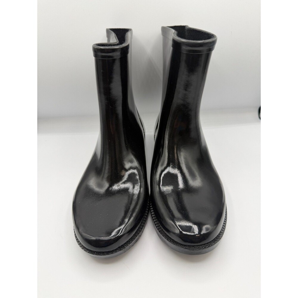 Michael Kors Women's Size 7 Black Glossy Rubber Rain Boots Mid Calf Waterproof